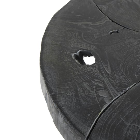 21.5" Black Teak Wood Handmade Live Edge Accent Table with Black Metal Base